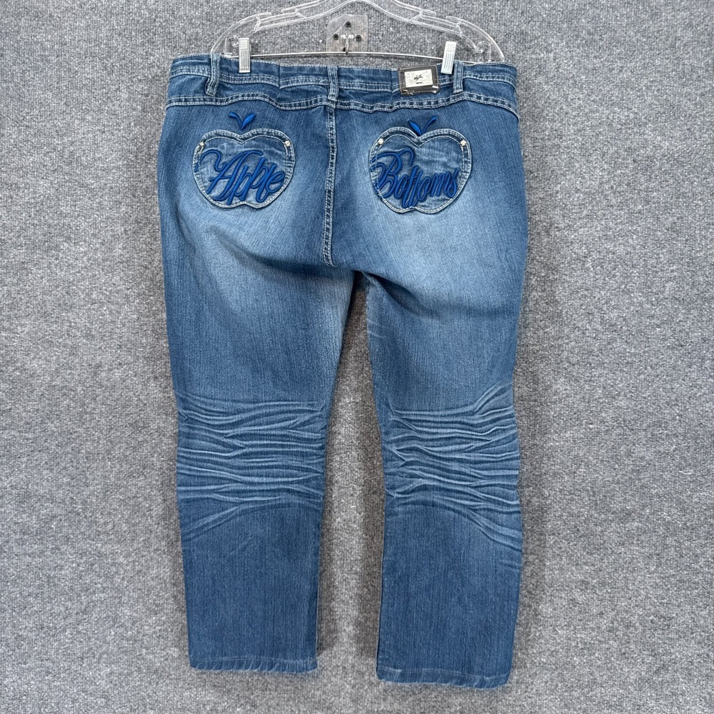 Apple Bottoms Jeans Women 17/18 Blue Embroidered Apple Pocket Vintage Denim Y2K